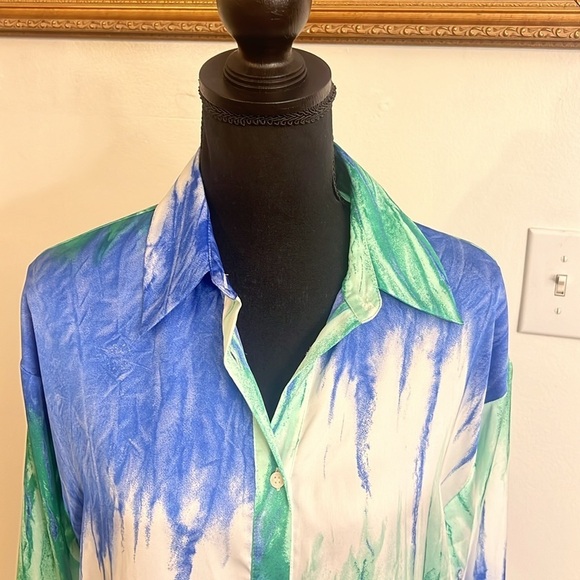 Zara Watercolor Button Down Blouse, Sz. S. - Picture 3 of 13